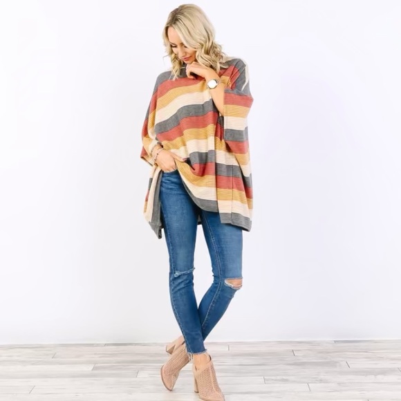 Cozy Stripe Cowl Neck Poncho - Picture 6 of 7